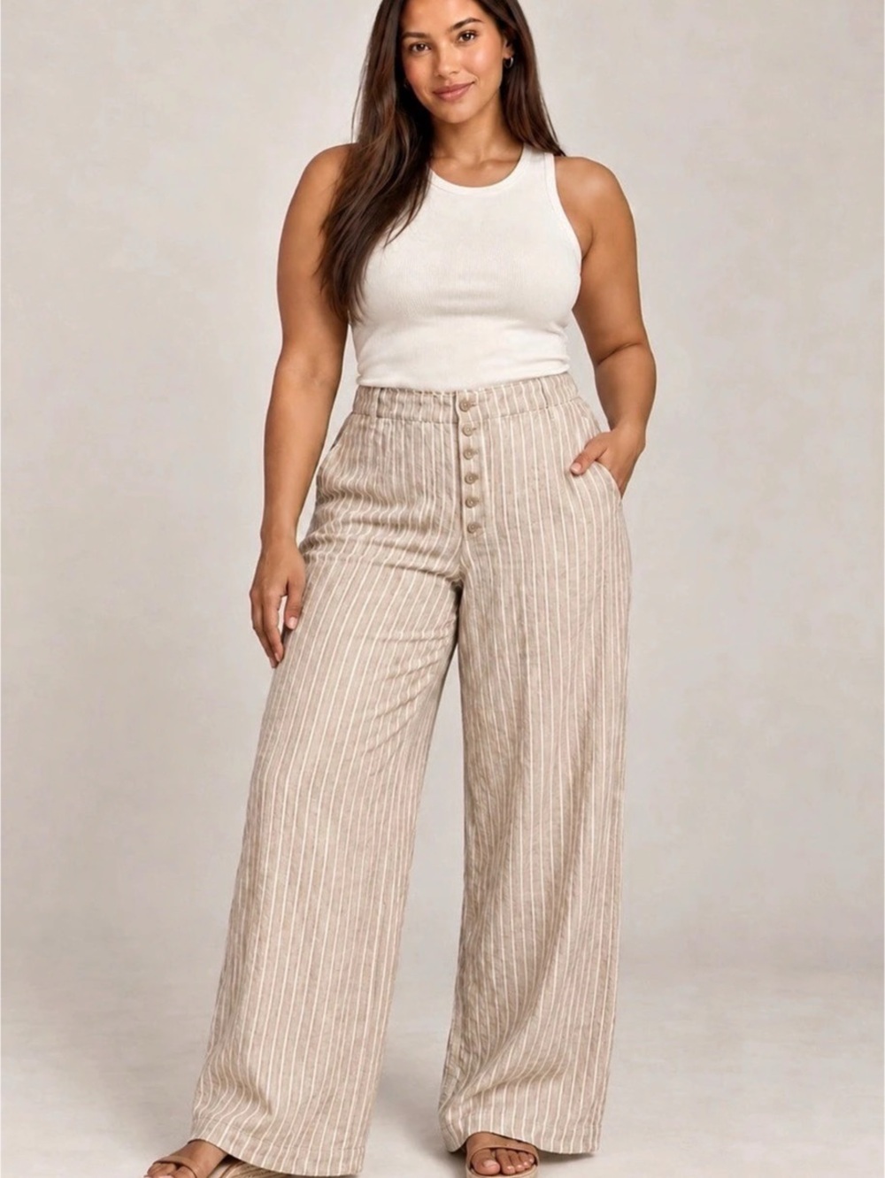 Universal Thread Striped Wide Leg Pants in Beige